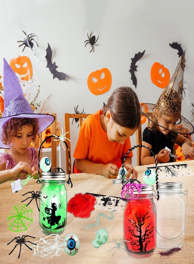 AuroTops Halloween Craft for Kids,4PCS Halloween Mason Jar Kit with Accessories for Kids DIY,Halloween-Theme Art Activities Supplies Gifts for Kids Aged 4-12,Party Decoration Classroom Trick or Treat - Image 4